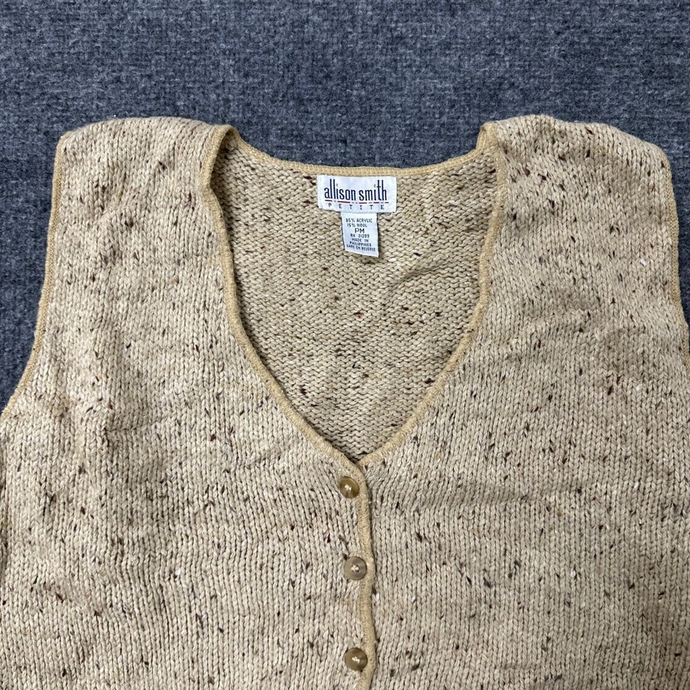 Allison Smith Sweater Vest Womens Size PM Tan Wool Blend Marled Knit V-Neck